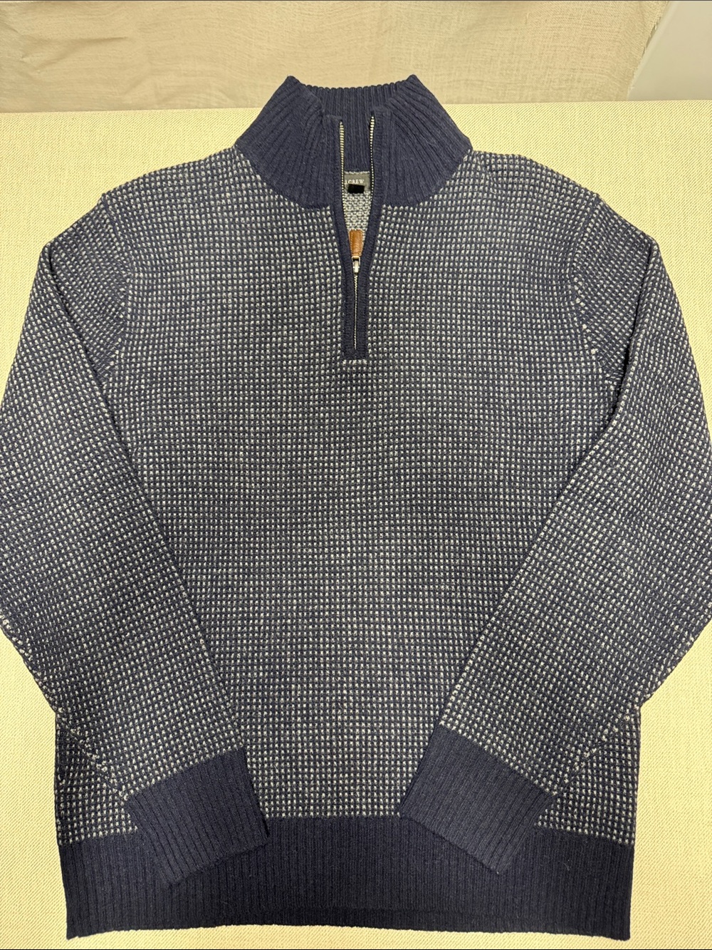 J. Crew Navy and White Textured Half-Zip Sweater.   0174